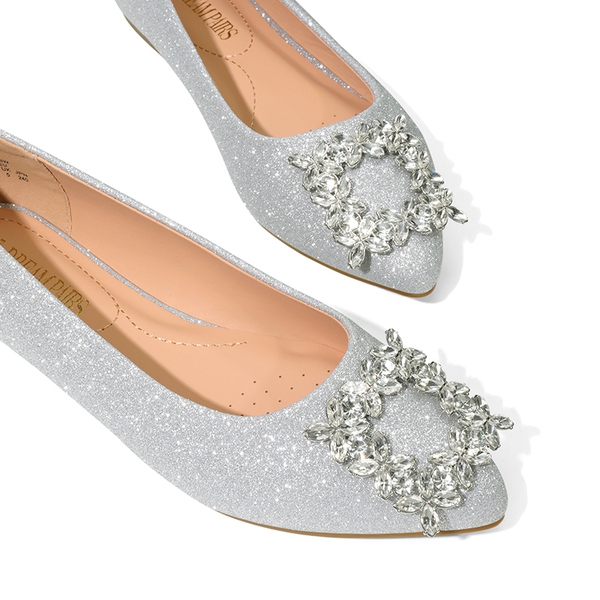 Rhinestone Square Buckle Flats - SILVER-GLITTER - 6